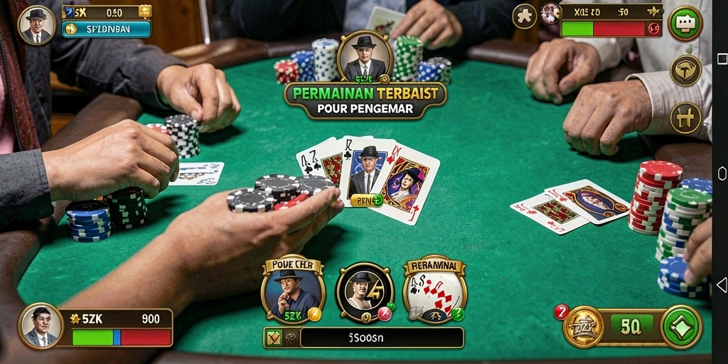 Tampilan menarik dari gameplay poker di 5ZK yang mendebarkan.