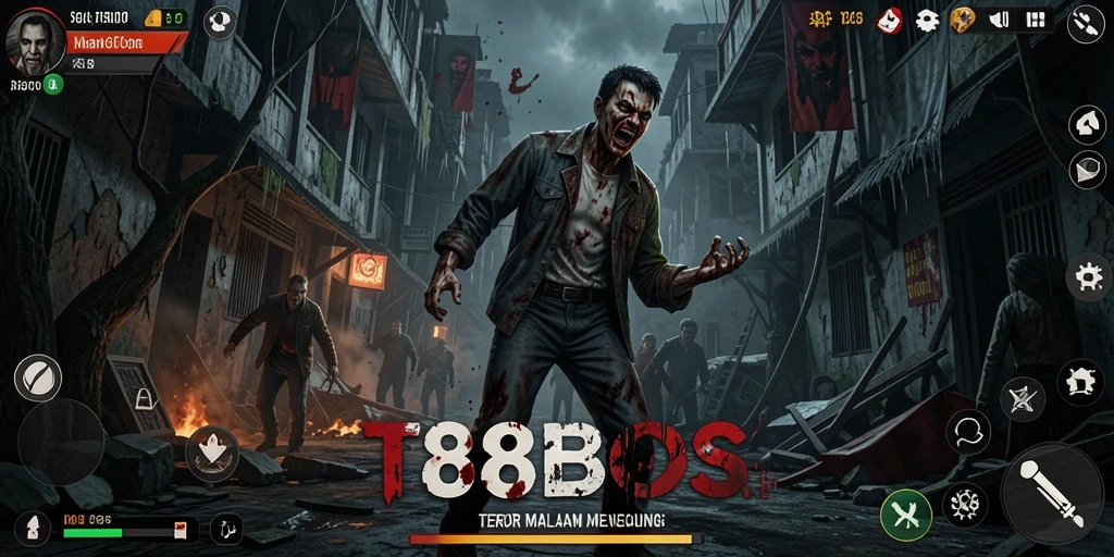 Screenshot gameplay menunjukkan suasana horor yang mencekam di 88BOS.