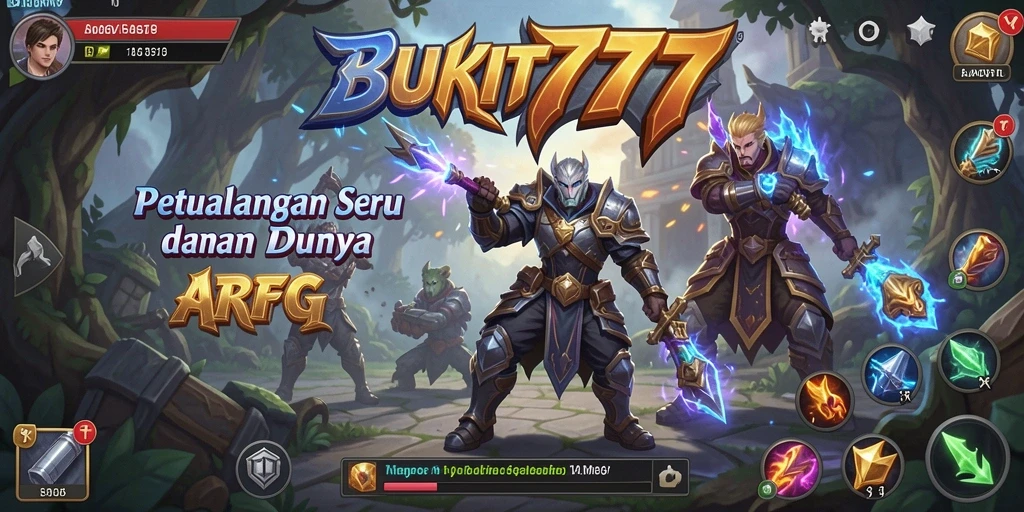 Screenshot utama BUKIT777 menunjukkan pertarungan epik dengan monster.