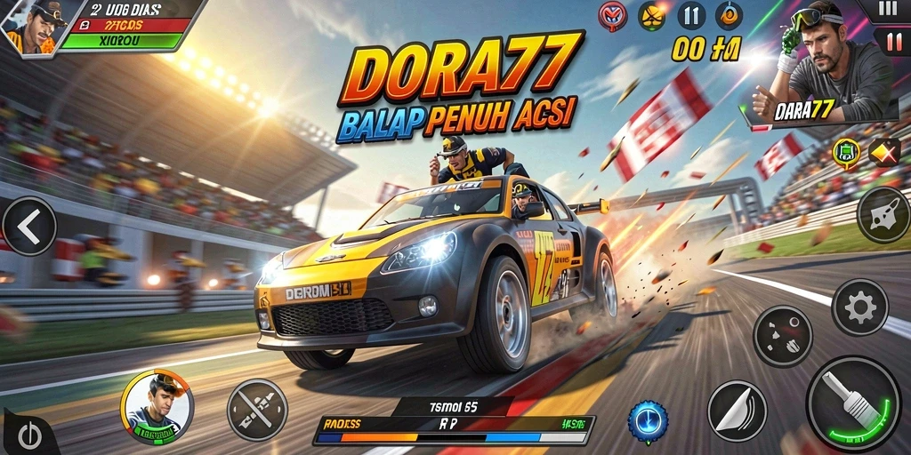 Tampilan gameplay balap yang spektakuler di DORA77.