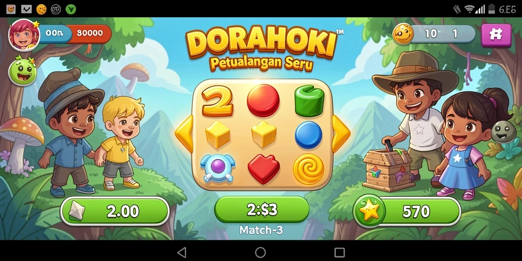 Tangkapan layar gameplay DORAHOKI menunjukkan kombinasi item yang menarik.