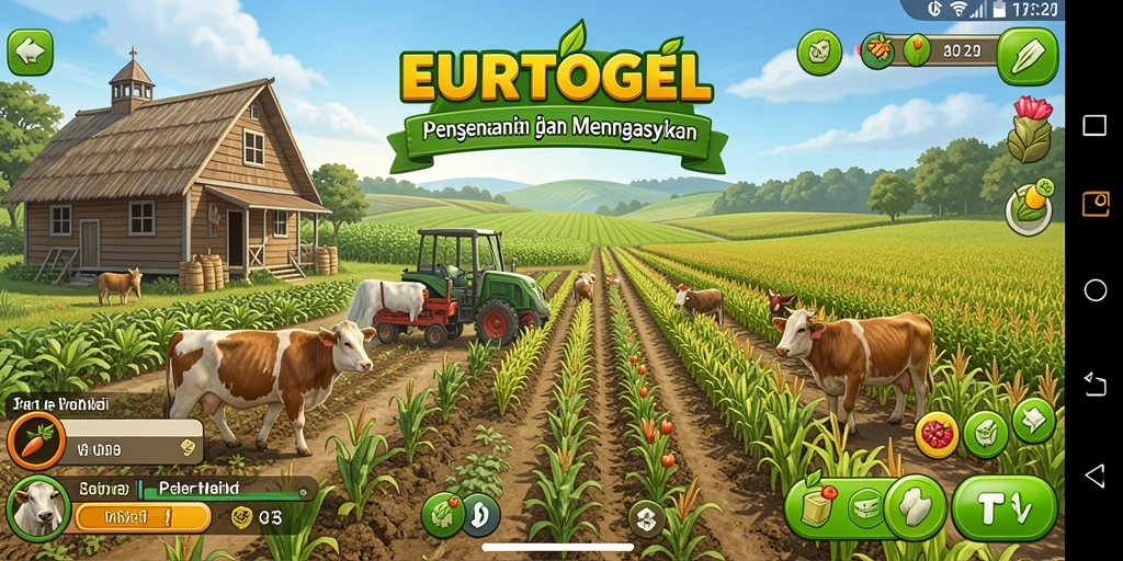 Screenshot gameplay EUROTOGEL dengan berbagai tanaman dan hewan.