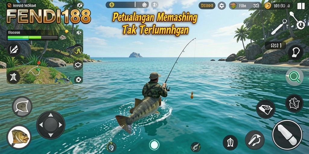 Tampilan gameplay <strong>FENDI188</strong> saat menangkap ikan di lokasi menakjubkan.