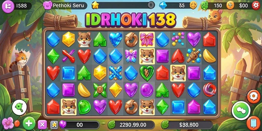 Screenshot gameplay IDRHOKI138 menampilkan momen seru mencocokkan elemen.