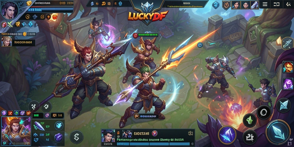 Screenshot gameplay LUCKYDF menampilkan aksi seru dalam pertempuran MOBA.