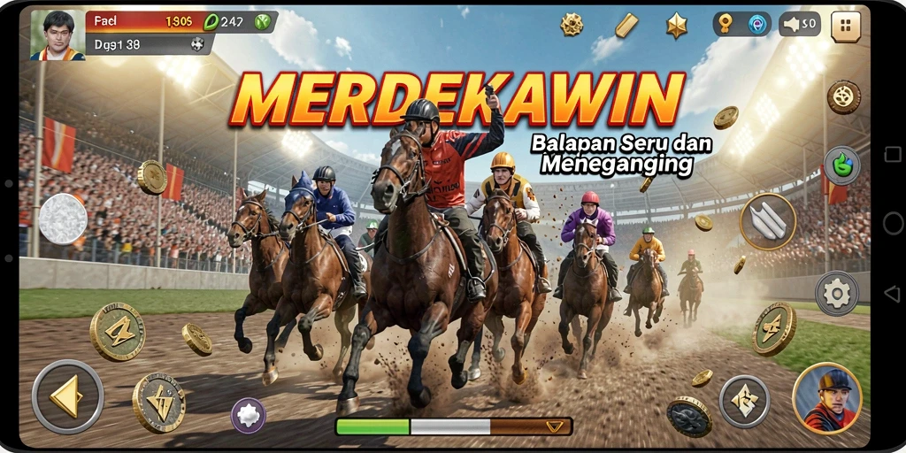 Tampilan gameplay seru dalam balapan MERDEKAWIN.