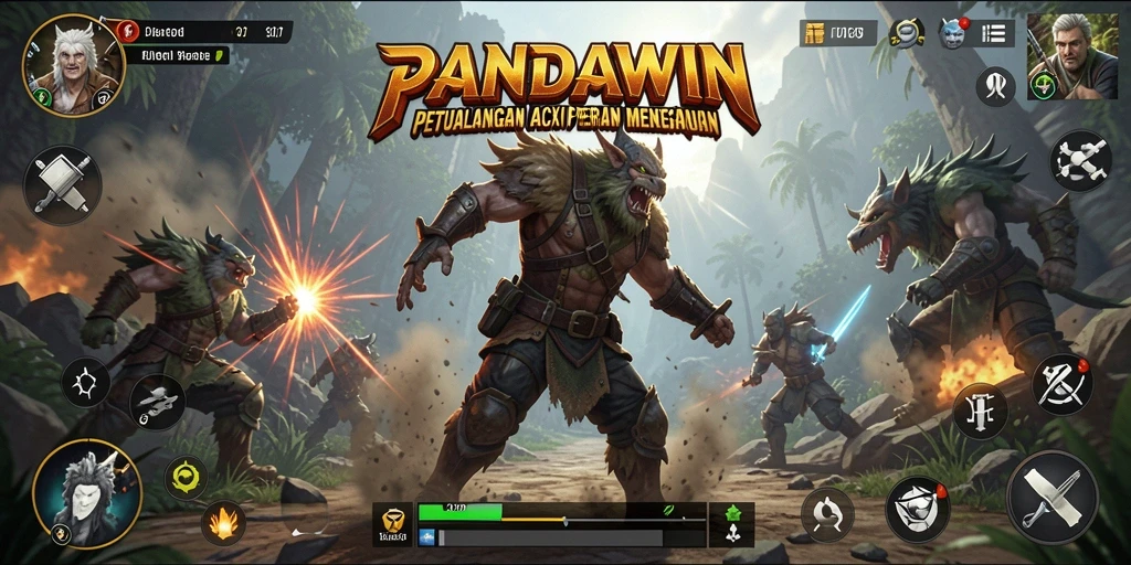 Tampilan dinamis gameplay PANDAWIN yang penuh aksi.