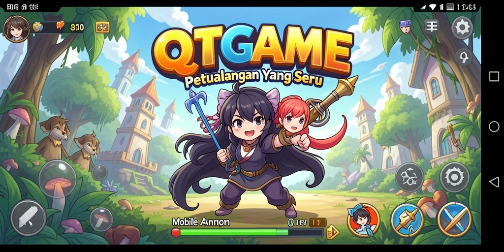 Gameplay dinamis dengan karakter anime menarik.