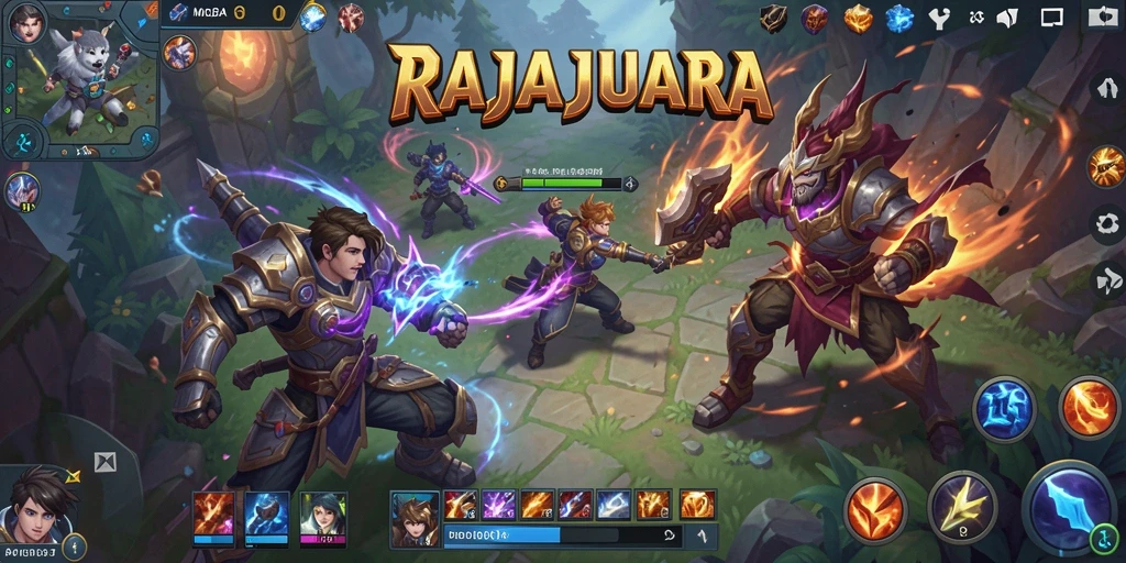 Screenshot gameplay RAJAJUARA menampilkan pertarungan tim yang menegangkan.