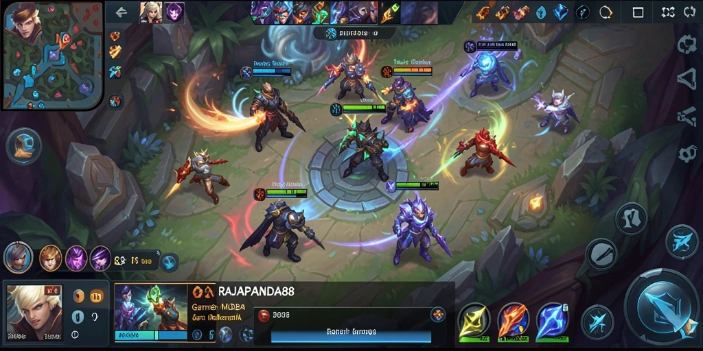 Screenshot dari gameplay seru RAJAPANDA88 dalam aksi MOBA.