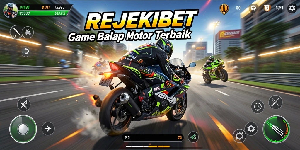 Gameplay seru balap motor REJEKIBET dengan trek menantang dan motor kustom.