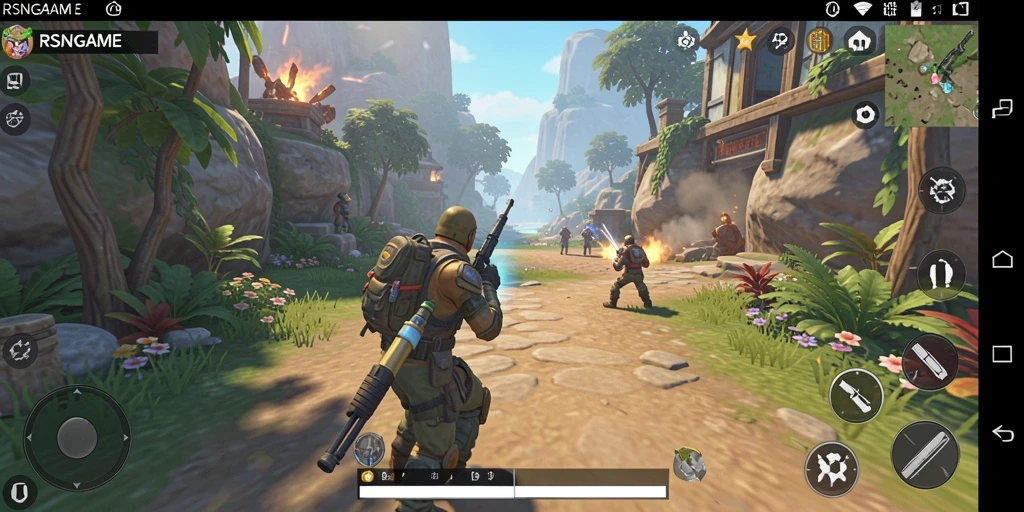 Tangkapan layar gameplay RSNGAME yang menunjukkan pertempuran TPS yang seru.