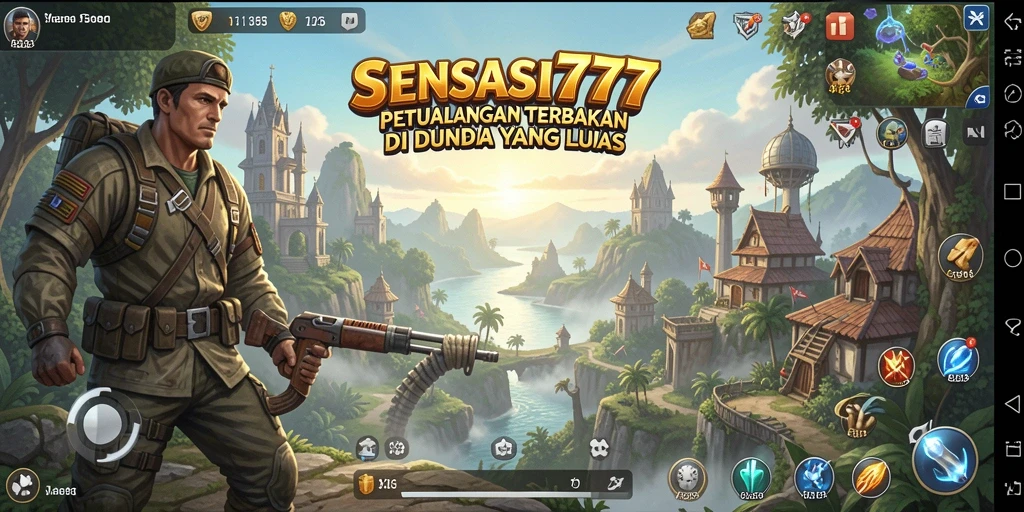 Screenshot utama SENSASI777 menampilkan eksplorasi dunia terbuka yang luas.