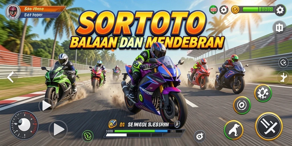 Tampilan gameplay seru dari SORTOTO saat balapan motor.