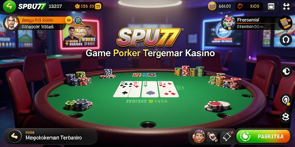 Tampilan gameplay SPBU77 dengan suasana meja Poker yang mengasyikkan.