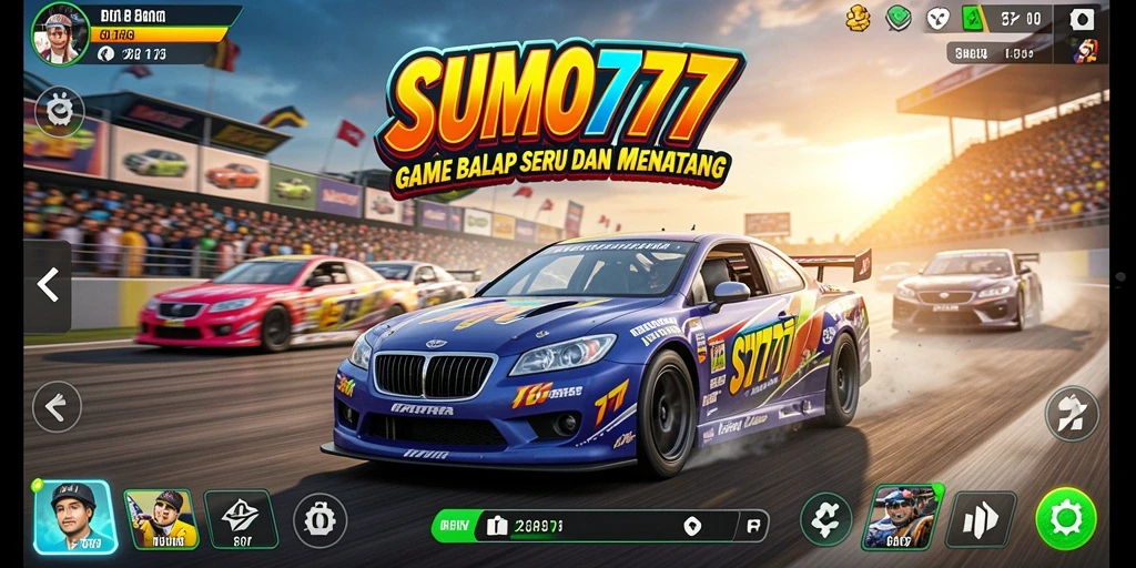Tangkapan layar utama SUMO777 menampilkan aksi balapan yang mendebarkan.