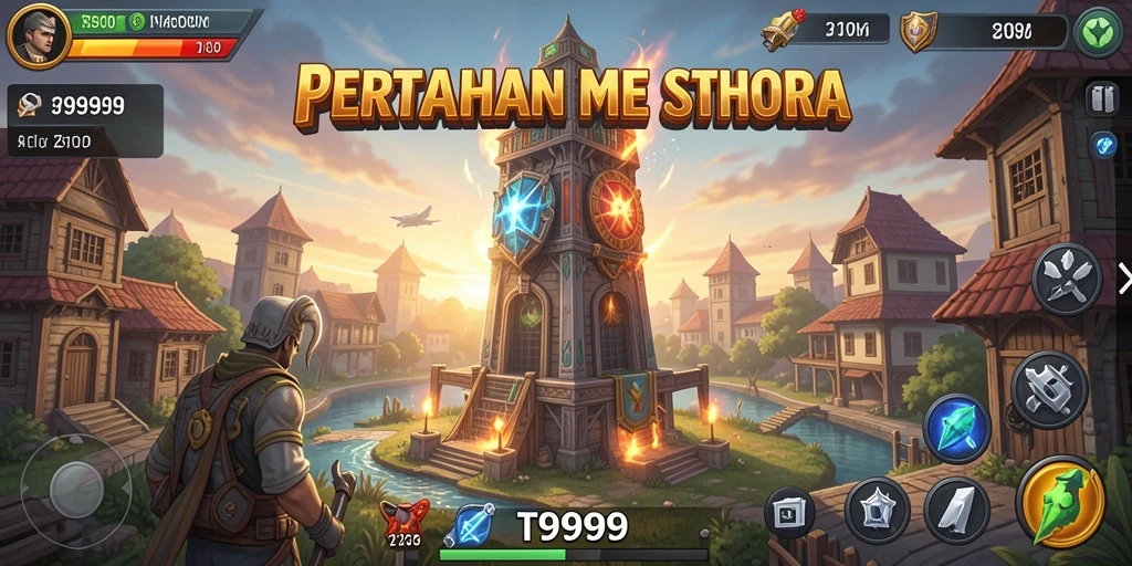 Tangkapan layar gameplay T9999 menunjukkan aksi pertahanan menara yang mendebarkan.