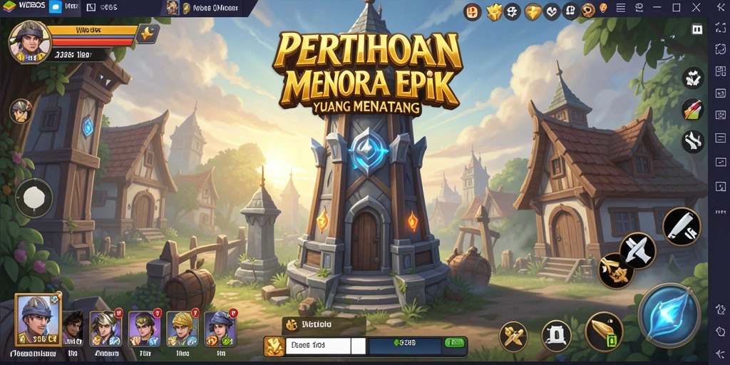 Screenshot WDBOS menampilkan aksi menara bertahan melawan musuh.
