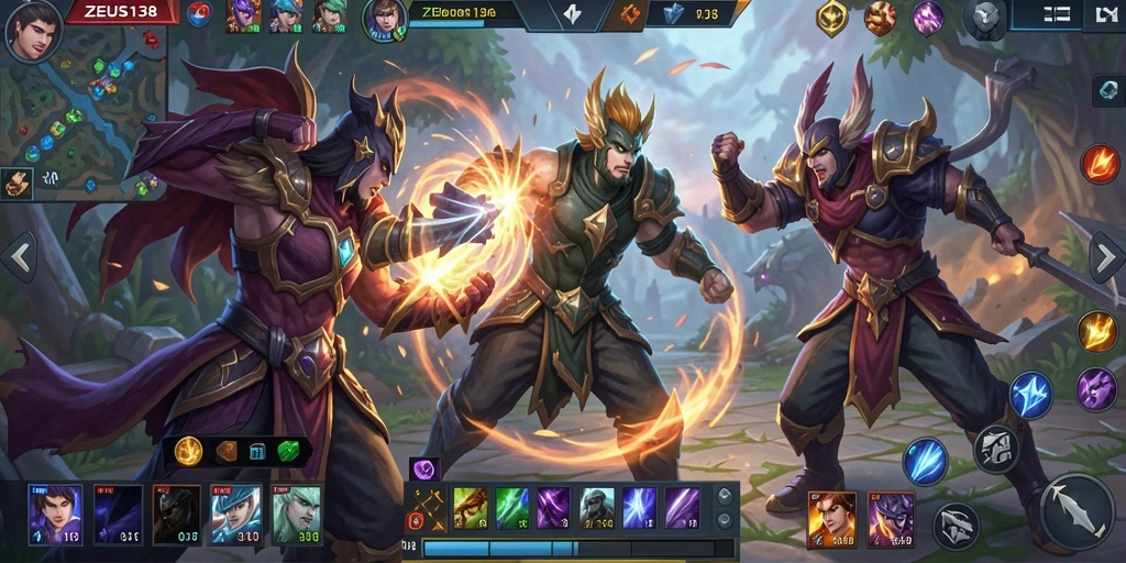 Tampilan aksi seru dalam gameplay ZEUS138 MOBA.