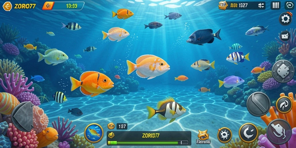 Tampilan gameplay ZORO77 dengan aksi tembak ikan yang seru.